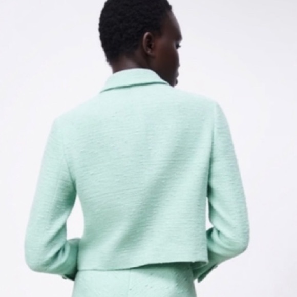 Zara Light Green Cropped Tweed Blazer. Size M. Mint Green. Chanel Inspired. - Picture 4 of 8